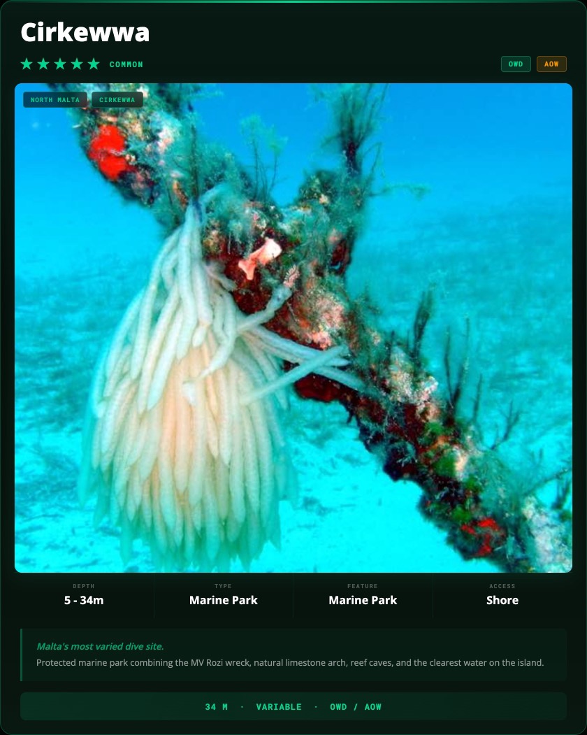 Cirkewwa Marine Park dive site card