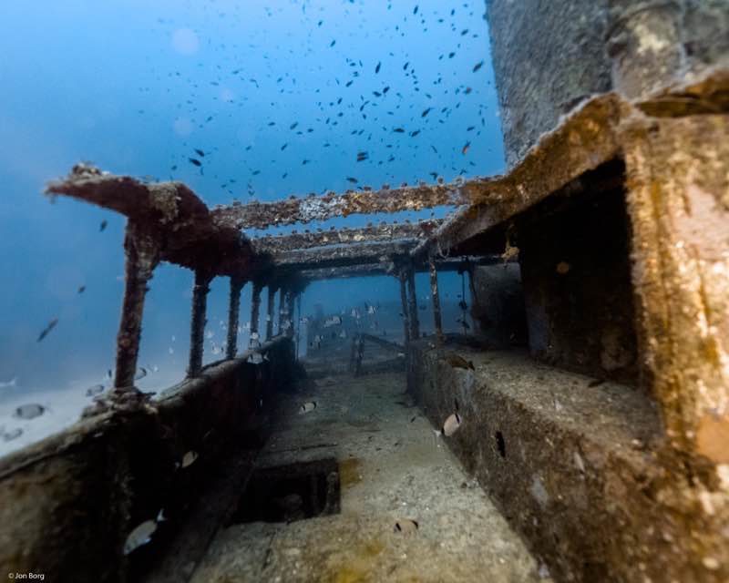 Wreck penetration corridors inside Imperial Eagle, Malta
