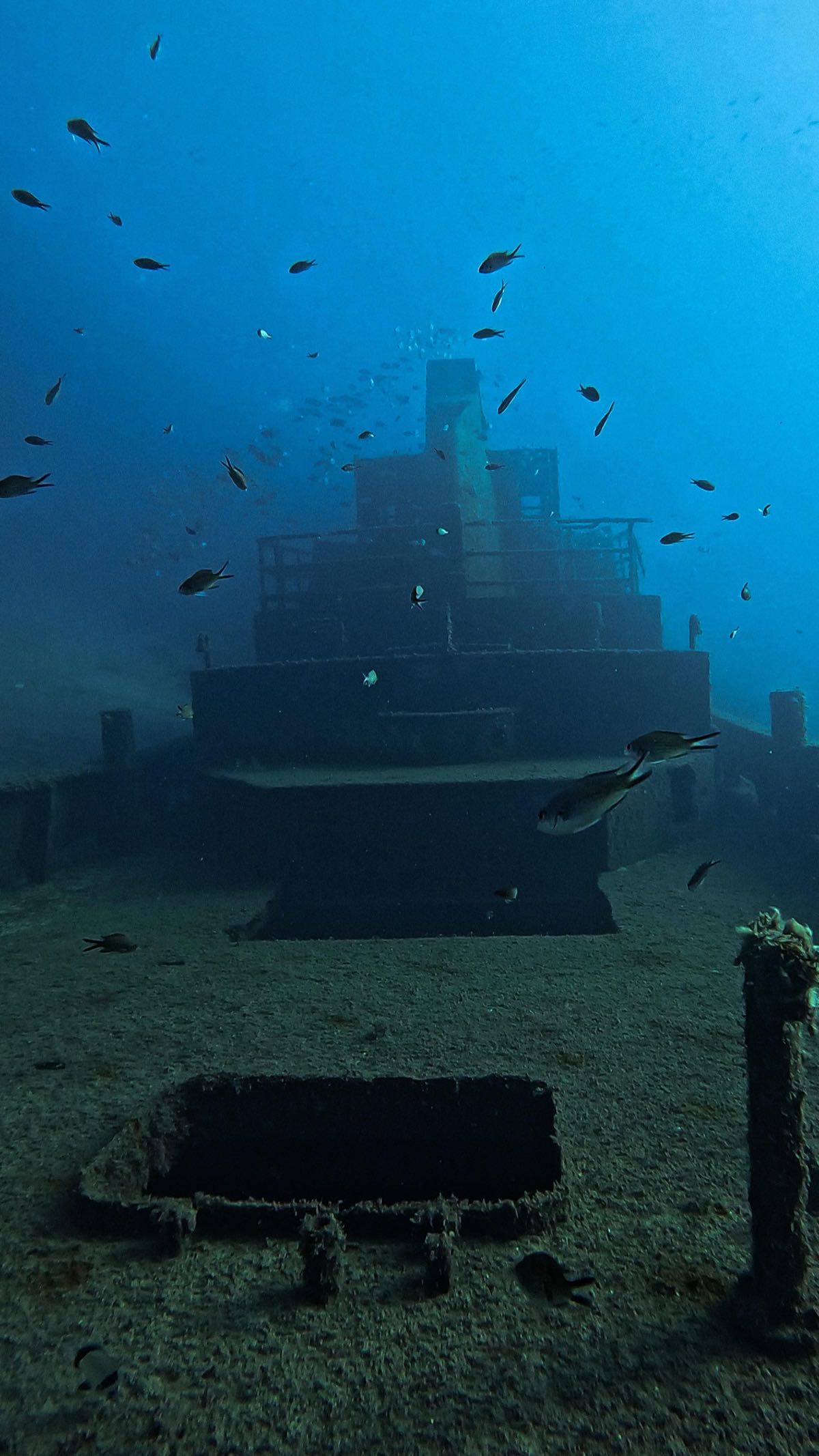 Tug 2 wreck structure at 25m below Exiles beach, Sliema Malta