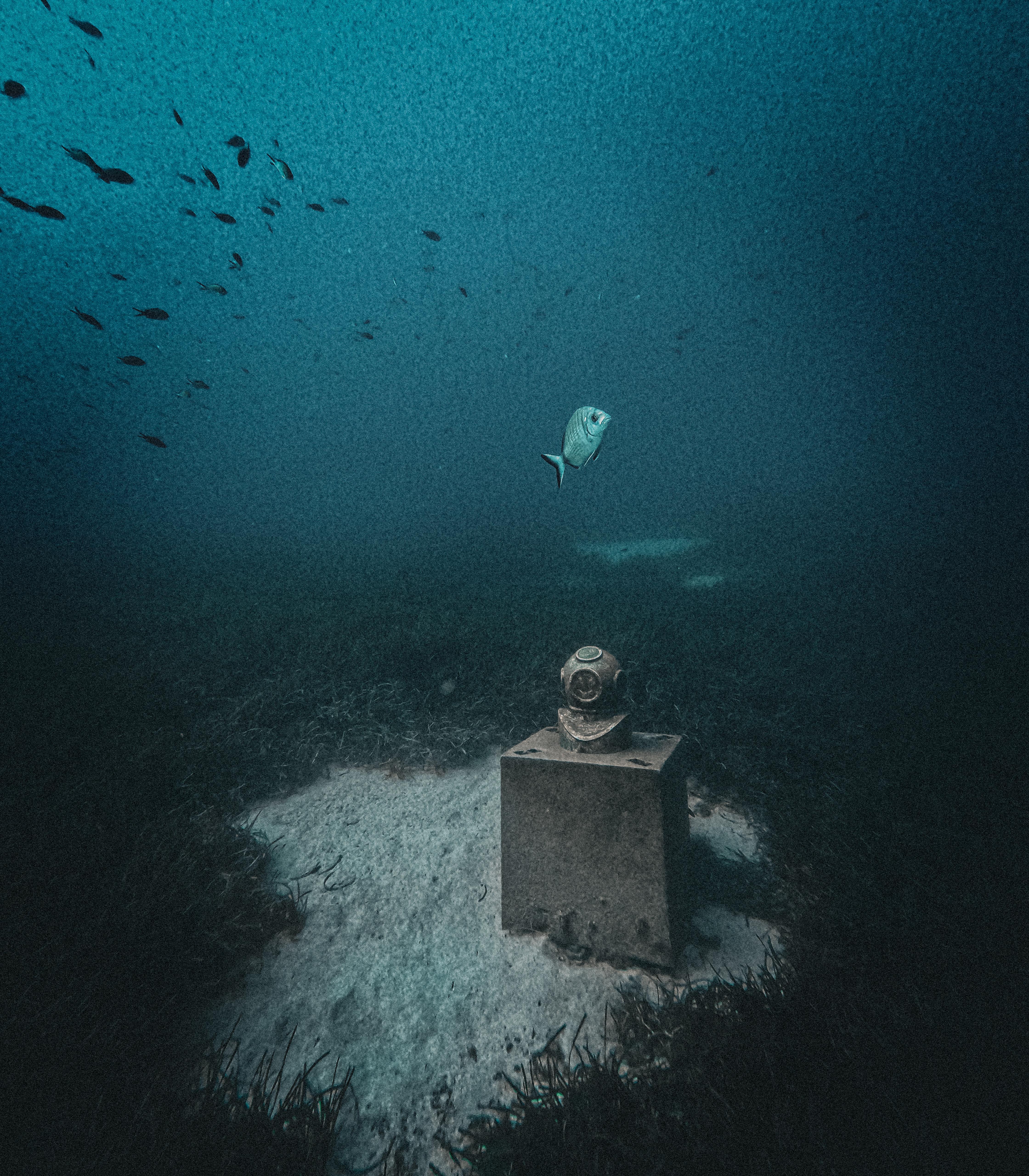 Brass diving helmet statue, Malta seabed